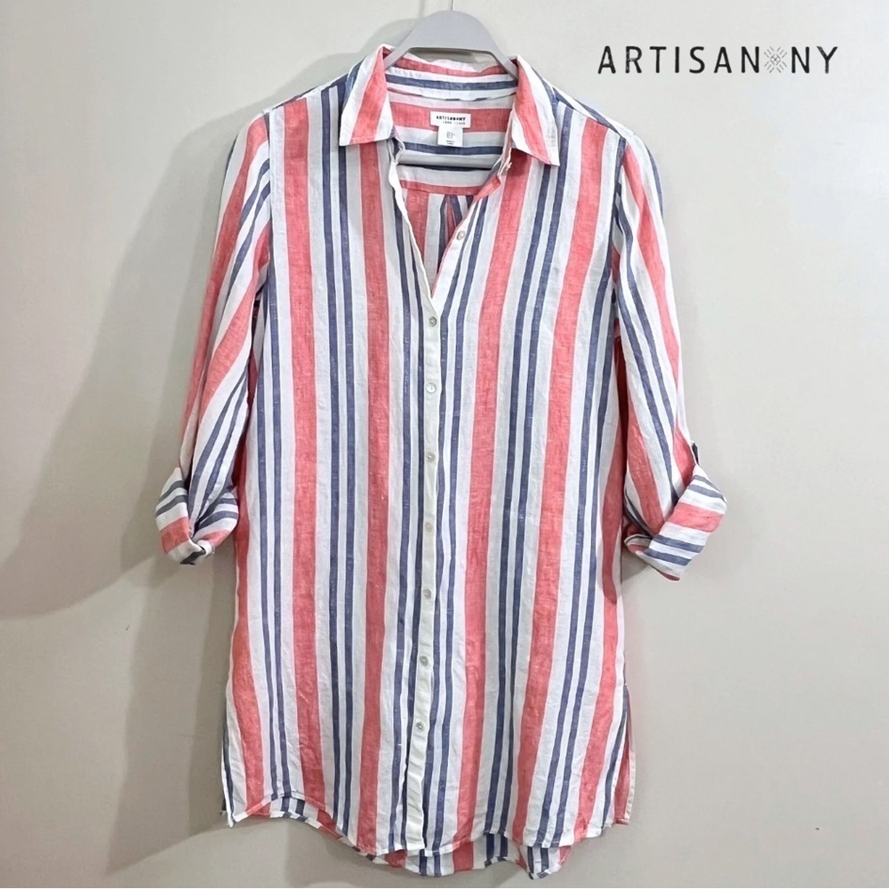 Artisan NY Roll-Tab Linen Striped Tunic